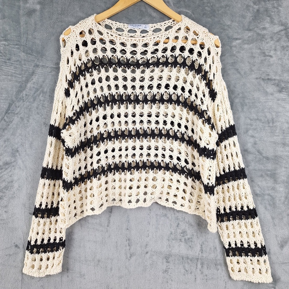 Womens Sweater Medium Boho Coastal Oversized Crochet Open Knit Beach Festival